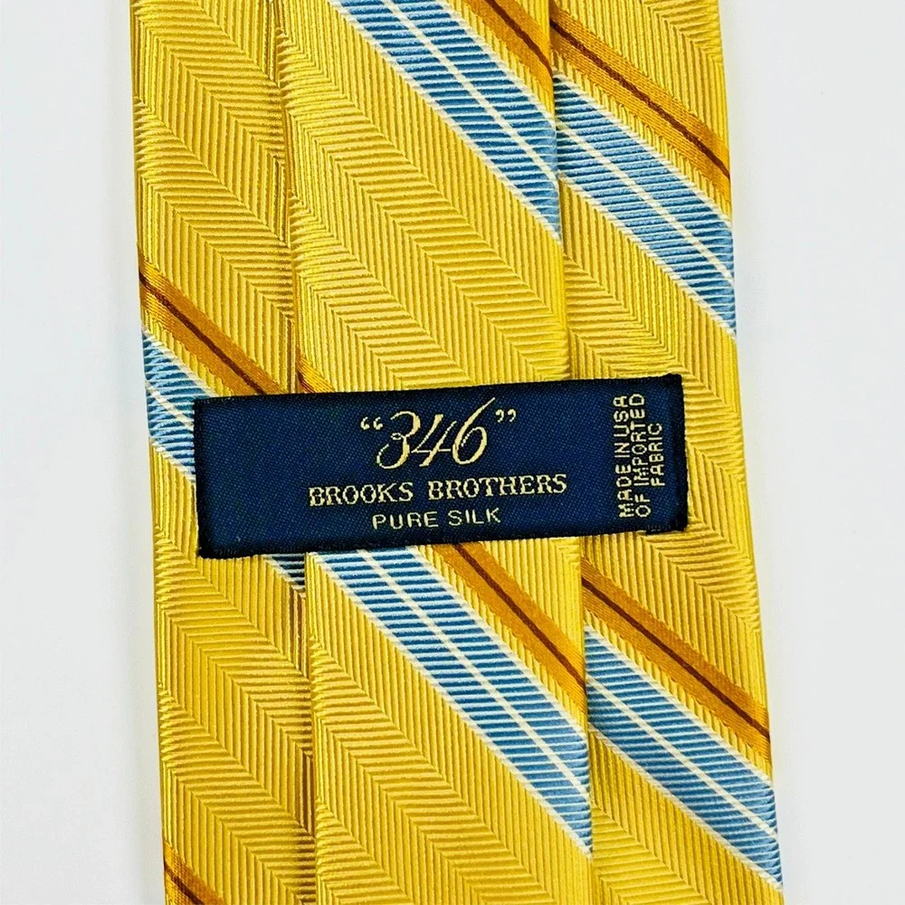 Brooks Brothers 346 Repp Silk Men's Necktie Yellow‎ Blue Striped Made In USA